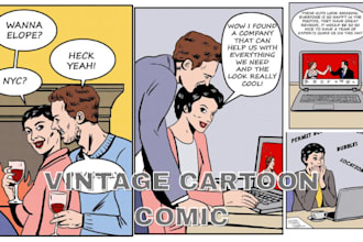 draw retro vintage cartoon comic, retro pop art, 70s 80s sfw, nsfw illustration