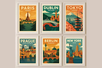 do retro vintage travel poster for any country, art deco