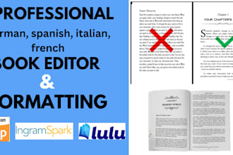 edit format spanish ebook, french novel, developmental edit german, italian book