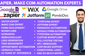 zapier automate typeform jotform pandadoc wpforms googleforms wix gdrive expert