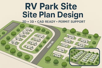 design rv park resort, campground maps, town maps, and off road park design