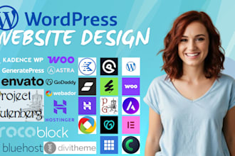 design wordpress website elementor pro kadence divi gutenberg astra woocommerce