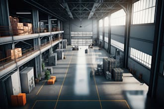 3d modelling and 3d rendering for 3d warehouse, 3d industrial factory exterior