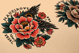 design line art traditional tattoo and tshirt design