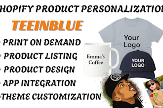 setup shopify store teeinblue product personalize shopify store design