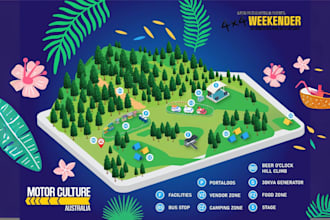 create a 3d isometric event festival map or vector map illustration