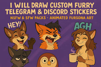 draw custom pack of furry telegram stickers discord nsfw sfw animated fursona