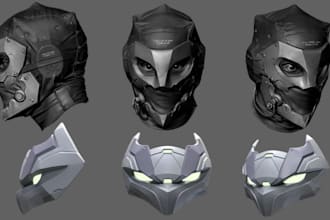 sculpt custom 3d head, 3d helmet, 3d oni mask, halloween mask, 3d helmet cosplay
