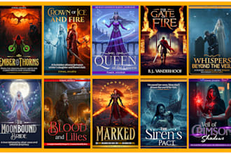design fantasy cover, romance book cover for kindle or print
