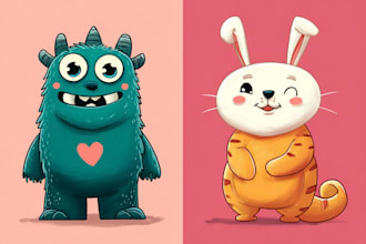 draw cute cartoon character and animal vector illustrations