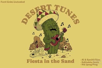 design retro t shirt cactus pizza mexican food logo