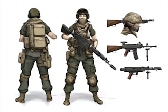 draw 2d game art military character design