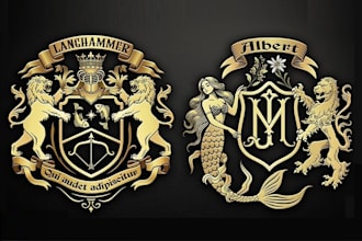 do hand drawn heraldic regal family crest coat of arms logo and baroque
