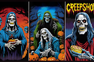 draw 70s 80s retro horror comic illustration vintage movie poster t shirt design