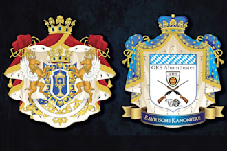create hand drawn vintage coat of arms, family crest for you