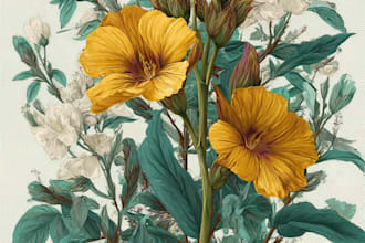 draw botanical illustration of flower, plant and logo