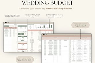 design wedding planner spreadsheet, budget tracker, and google sheets template