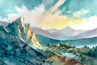 draw a watercolor landscape illustration