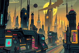 create a science fiction city, cyberpunk, futuristic scifi art illustration