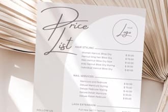 do editable spa gym sales sheet digital food  product price list designs