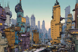 make a cyberpunk futuristic city art