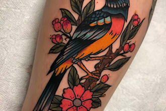 draw traditional tattoo design in old school style
