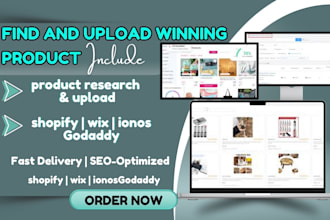 ecommerce product research, product upload ionos wix hostinger, godaddy shopify