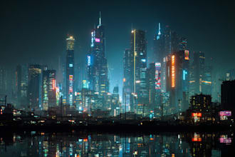 draw illustration of futuristic cyberpunk city