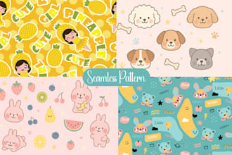 design cute baby kids animal seamless repeat vector fabrics print babies pattern