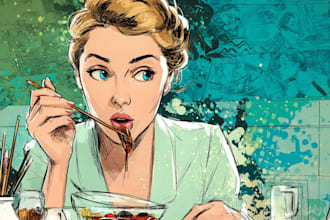 draw custom vintage, pop art, and retro comic illustration