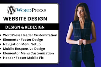 customize wp elementor header footer navigation menu with full mobile responsive