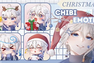 draw cute custom twitch emotes, sub badges chibi vtuber emotes pngtuber
