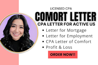 prepare signed CPA certified financial statement, US CPA audit comfort letter