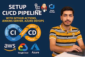 setup cicd pipeline with github actions, jenkins server, azure devops