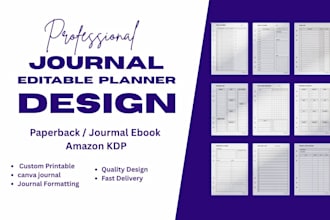 design custom printable journal, editable tracker, canva journal, checklist KDP