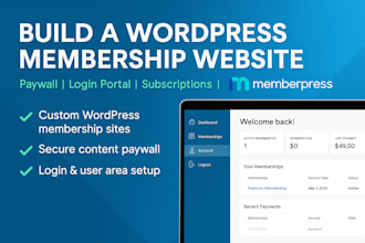 build wordpress membership website with paywall integration, login portal setup
