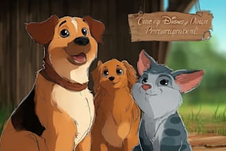 draw a cute disney style cartoon pet portrait