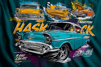 draw car racing illustration for t shirt design