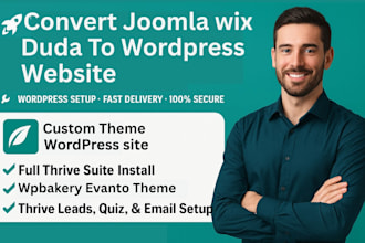 convert migrate joomla duda wix to wordpress avada wpbakery evanto thrive theme