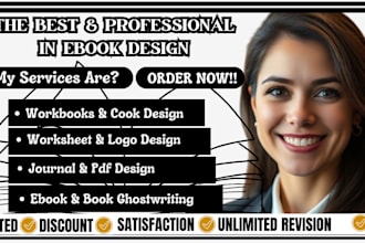 design book cover, workbook design, logo, cook book, canva design