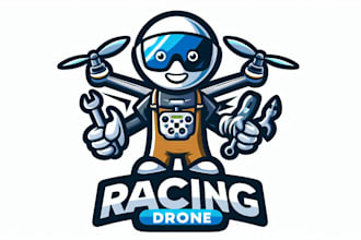 design eye catchy racing drone mascot logo with express delivery