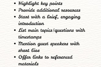 provide professional podcast show notes and summaries