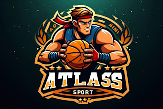 design eye catchy atlas sport mascot logo very fast with super color