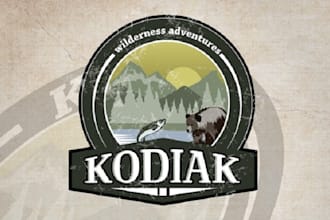 do a vintage fishing, hunting, mountain, and climbing logo