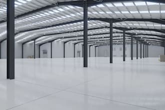 do exterior design, warehouse interior, factory industrial with 3d rendering