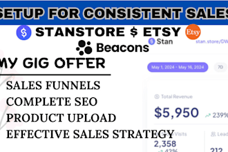 set up stanstore sales funnel, beacons ai, etsy digital product upload, etsyshop