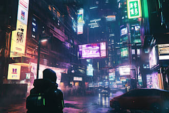 create cyberpunk futuristic city landscape or sci fi concept