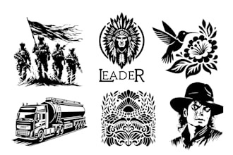 design stencil, silhouette, black and white, portrait or face logo