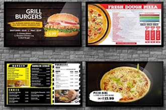 design restaurant menus, digital menu boards, TV screen, menus for cafes and bar