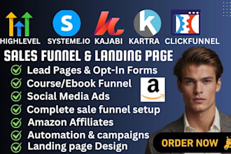 landing page sales funnel in systeme io clickfunnels gohighlevel kajabi kartra
